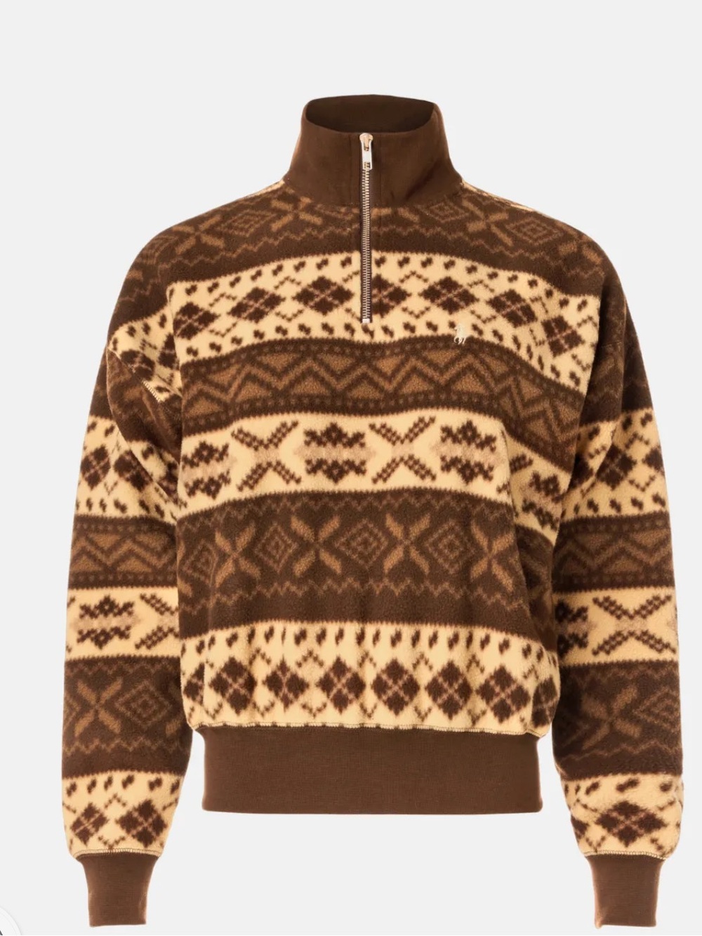 Ralph Lauren Brown & Cream Fair Isle Half-Zip Sweater
